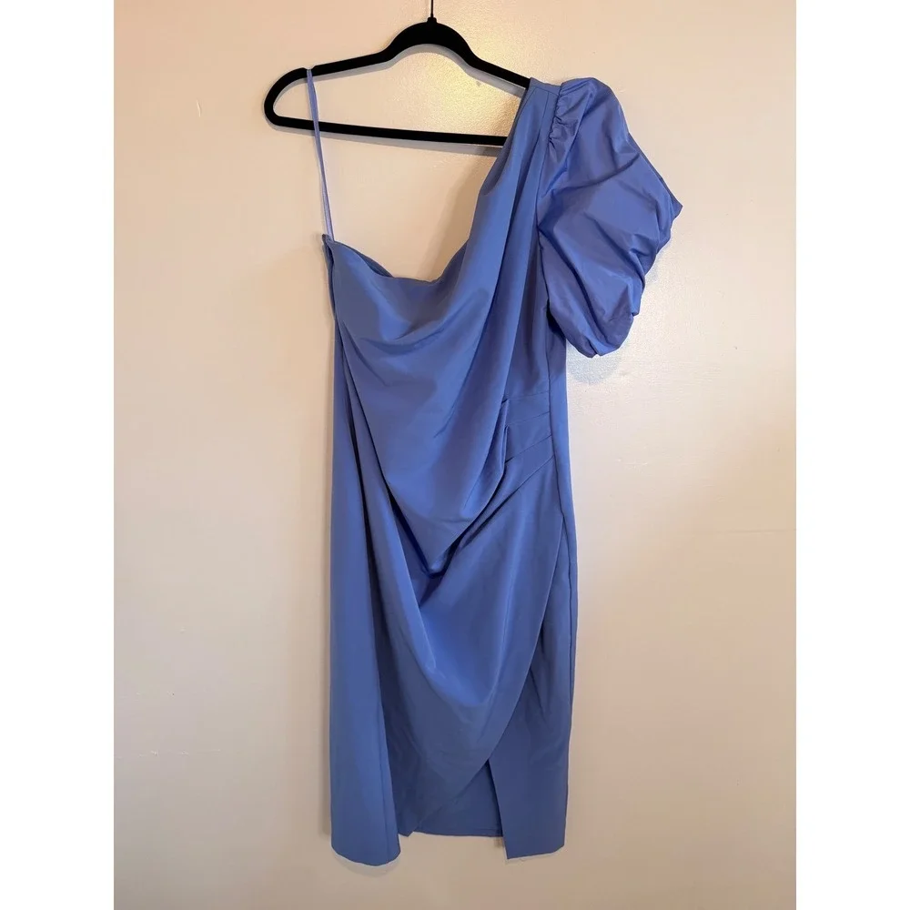 NWT‎ Lauren Ralph Lauren One Shoulder Dress Women 18 Loch Blue Crepe Cocktail